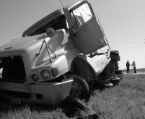 Crashed truck in the swale